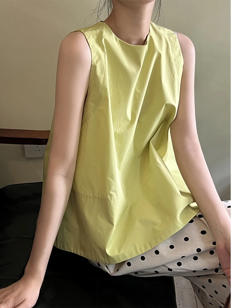 

Нежная и милая рубашка без рукавов для женщин, Новинка лета 2024, однотонная Повседневная Свободная майка с круглым вырезом и коротким рукавом, женские топы