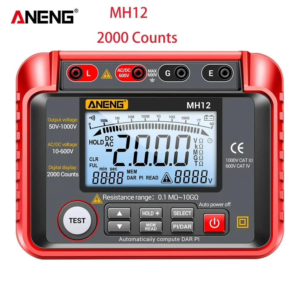 Resistance Tester Voltage Tester ANENG MH13 Digital Megohmmeter Insulation Resistance Ohm 4000 Counts AC/DC Voltage Earth High Voltage