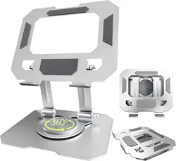 Rotating Adjustable Tablet Stand with Swivel Base (Silver)