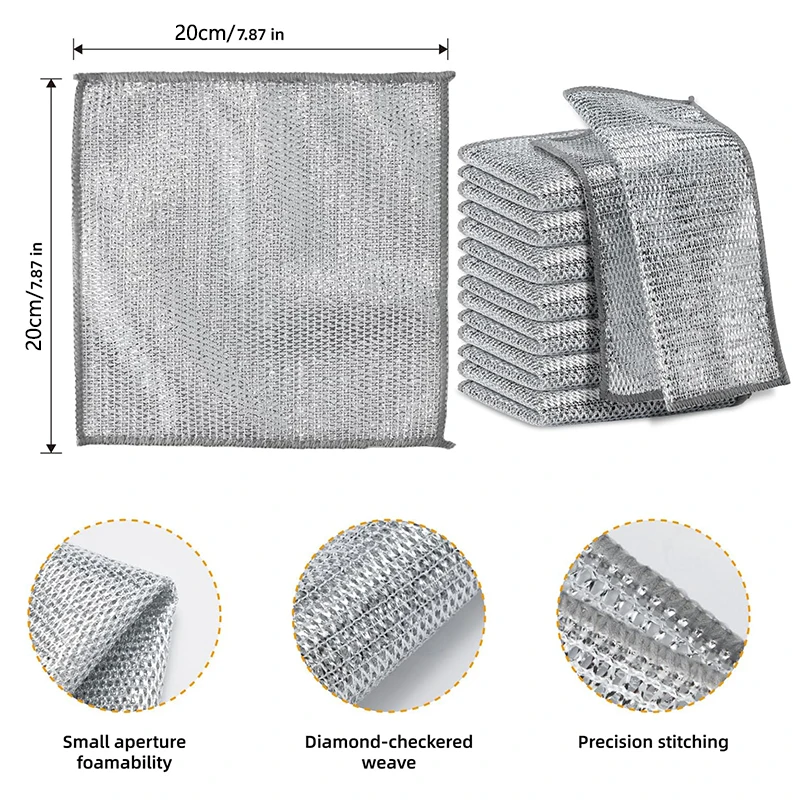 Set of Magic Dishcloths - Silver Wire Cleaning Cloths for Kitchen and Dishwashing
