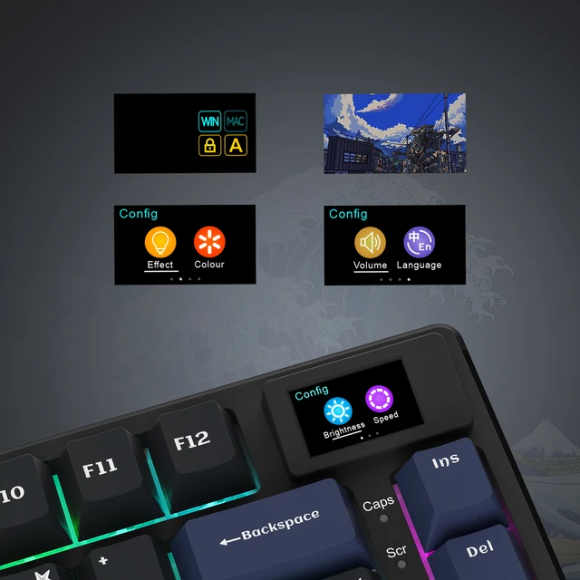 Wired Mechanical Gaming Keyboard with OLED Display Full Key Hot-Swappable Pudding RGB Backlit Keyboard for PC Computer Laptop 6