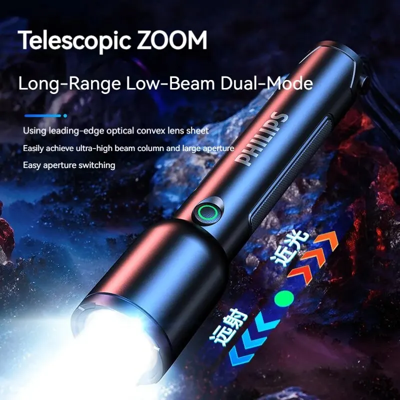 Philips 1168 Led Torcia Campeggio Lanterna Fishing Zoom 450M A Lungo Raggio Sos Autodifesa