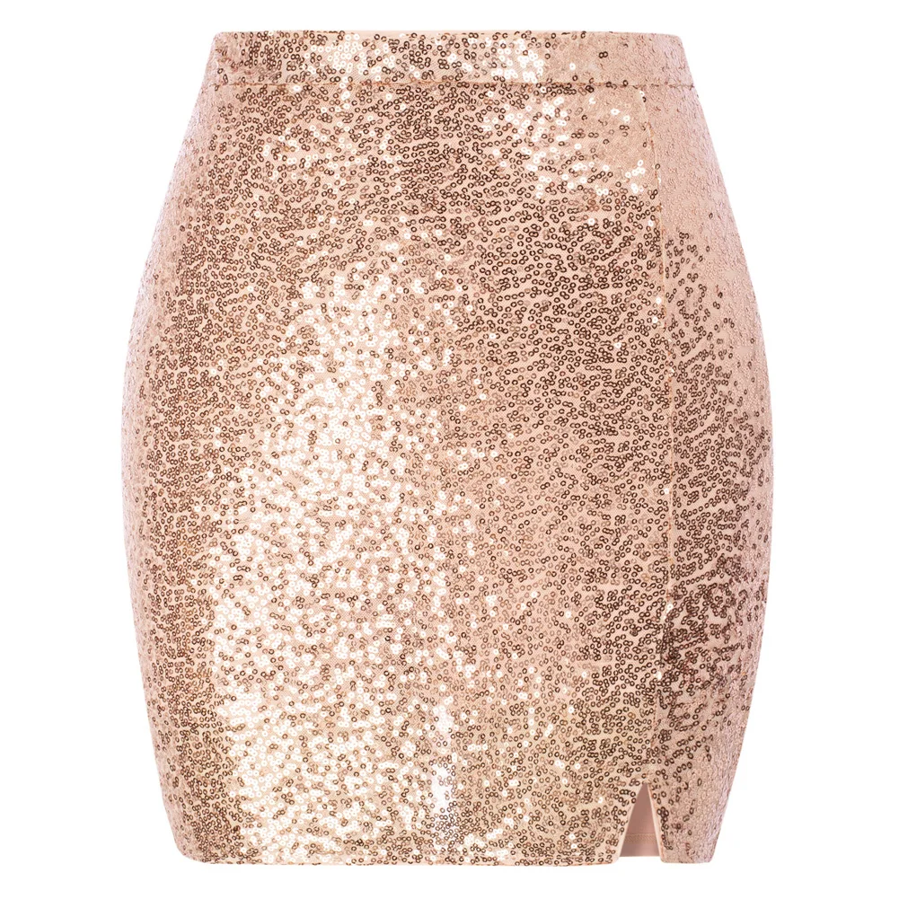 Jasambac Women Sparkling Sequined Party Skirt With Attached Shorts Above Knee Skirt Hips-wrapped Slim Fit Bodycon Clothing
