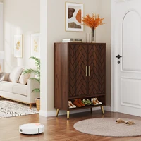 Tribesigns 6-Tier Shoe Cabinet with Doors, Walnut Wooden Shoe Storage Cabinet with Adjustable Shelves for Entryway 2