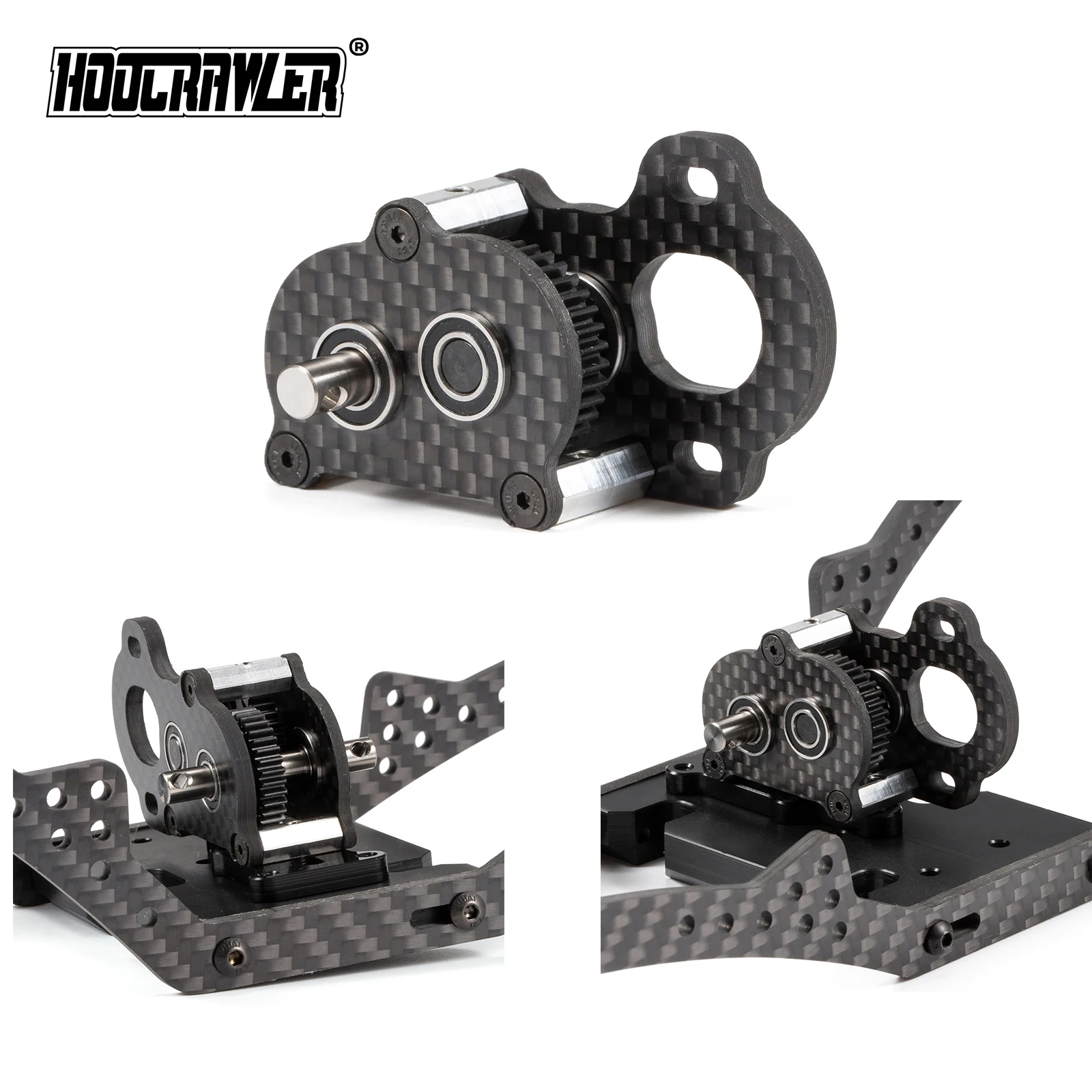 Black Carbon 48P Ultra-Light Portal Transmission Tiny Gearbox 1/10 LCG Chassis Comp Builds Rigs SCX10 III