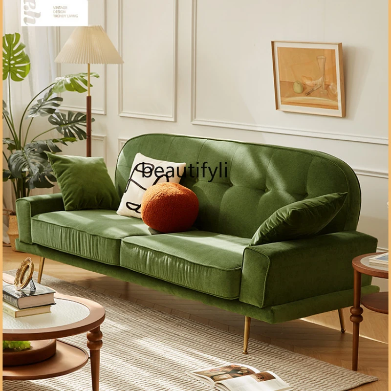 

HJ Velvet Cloth Art Sofa Small Apartment Furniture American Simple Pull Point Three-Seat Sofa