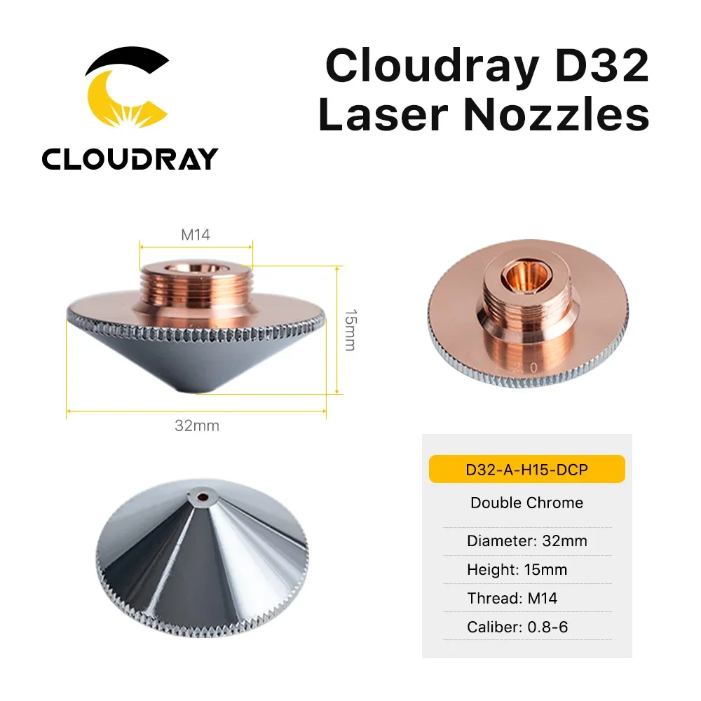 Laser Nozzles Cloudray Raytools Dia.32mm H15 Caliber 0.8-6.0 Single/Double Layers For Fiber Laser Cutting CNC Machine