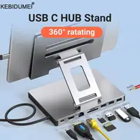 USB C Hub With 360° Rotating Stand HDMI 4K60Hz PD100W USB 5Gbps SD TF Aux 3.5mm RJ45 for iPad Pro Tablet Docking Station 1