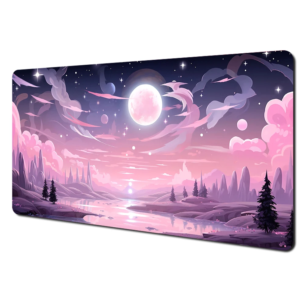 Cute Pink Kawaii Non-Slip Gaming Desk Mat with Durable Stitched Edges for Office and Gaming Use