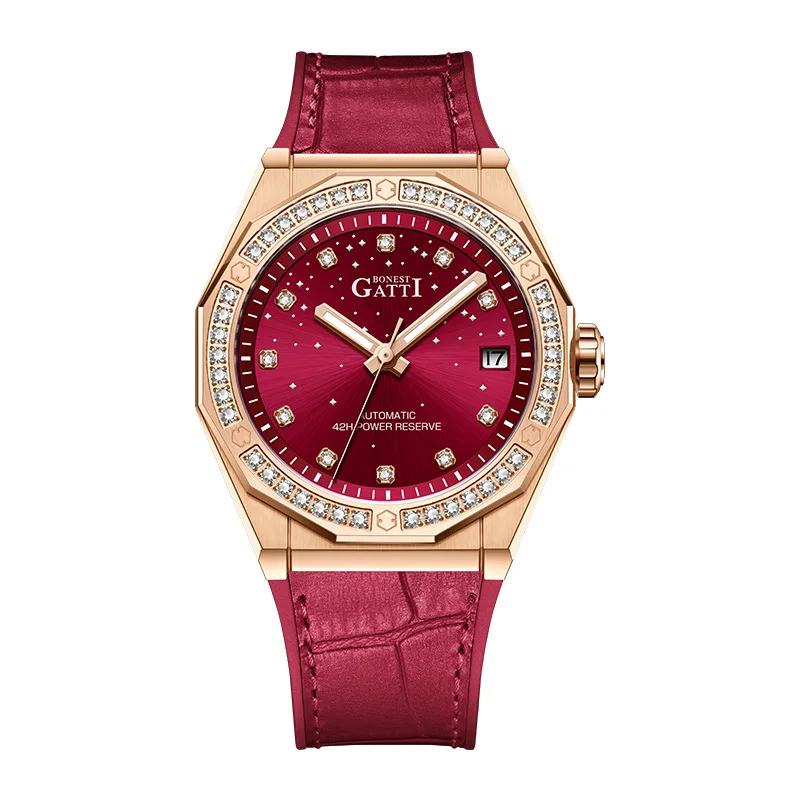 BONEST GATTI Ladies' mechanical watch with diamond inlay, fashionable waterproof watch