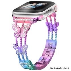Elegant Butterfly Strap with Diamond Accents - Women's Metal Bracelet - 42mm 44mm 45mm 49mm (M)