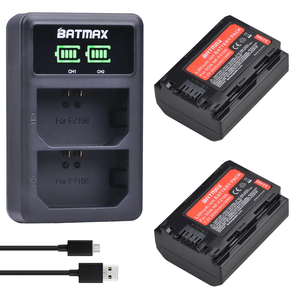 Batmax 2650Mah Np-Fz100 Fz100 Batteria + Led Doppio Caricatore Usb Per Sony Alpha 9 A9 9R A9R,A7C,A7 Iii,A7R Iii,A7R Iv,A9,A6600,Bc-Qz1