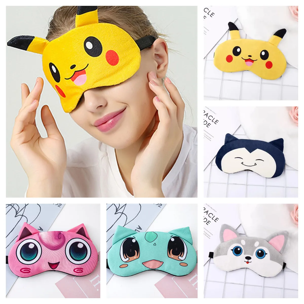 Pokemon Sleeping Eye Cover Mask Sleep Cute Pikachu Figure Night Dream Mask Fasciatura Sort Blindfold Per Uomo Donna Relax Health Nap