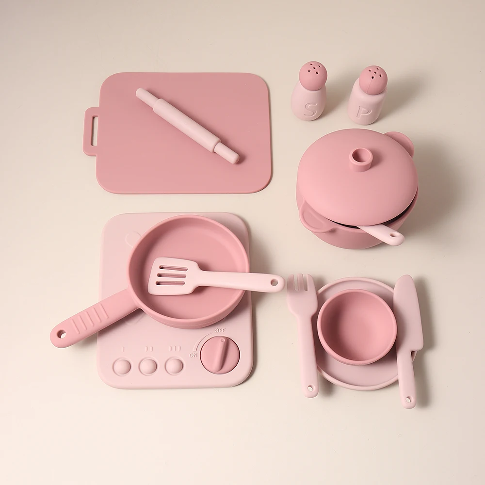 Silicone cooking play Set Toy Pretend Play kitchen tool Play Game Early Educational Toys for Toddlers Kids Gifts pretend kitchen toys kitchen toys educational toys 13 pcs set