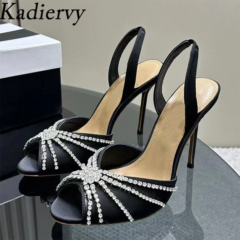 

Sexy High Heels Gladiator Sandals Women Luxury Rhinestone Wedding Shoes Women Satin Stiletto Crystal Summer Sandals Woman
