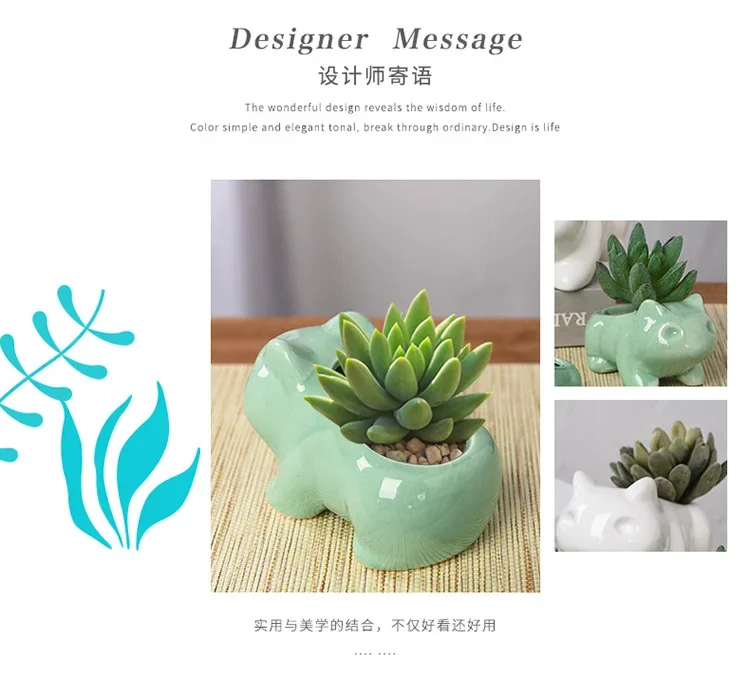 Description Picture 4 of itemCeramic Flower Pot Cute Succulent Plant Garden Pots Simulation Planters Green Plants Animal Cartoon Vases Home Garden Decoration