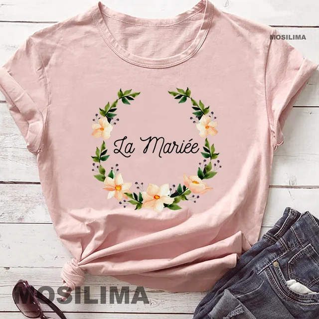 Team Bride Bachelorette Wedding Party Women Evjf Tee Shirt Casual ladies basic O-collar Pink Short Sleeved T-shirt Girl Peach4