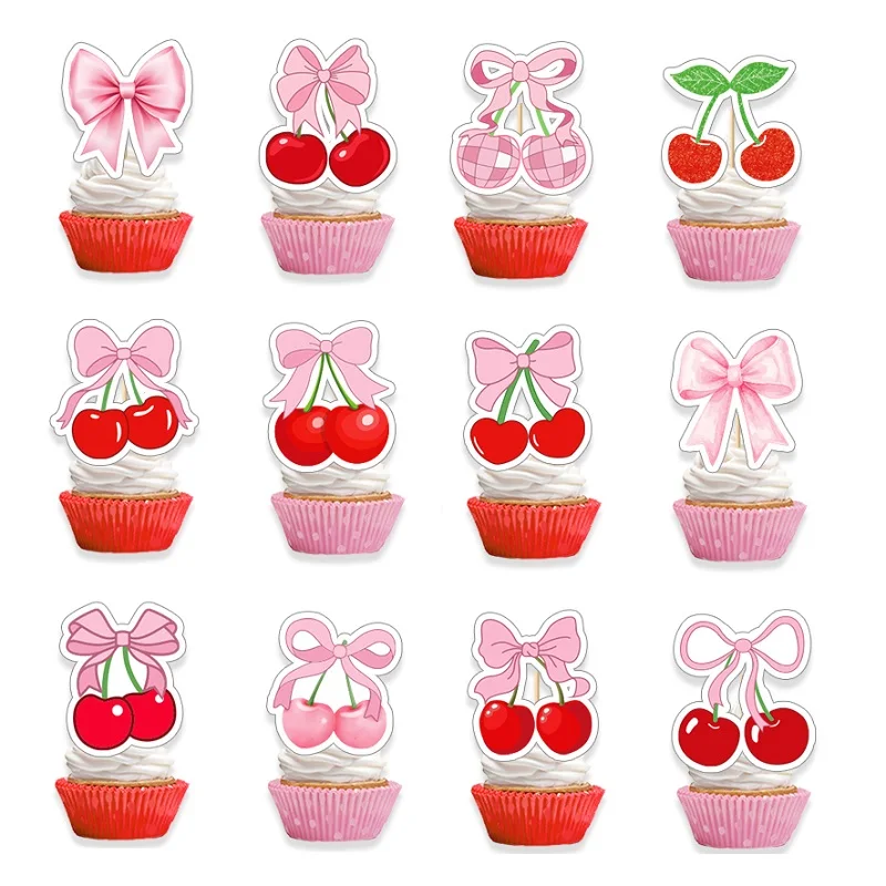 Aposwow 24PCS Cherry Cupcake Toppers - Cute Cherry Picks For Baby Showers, Birthday Parties, She's The Top Decor - View #9