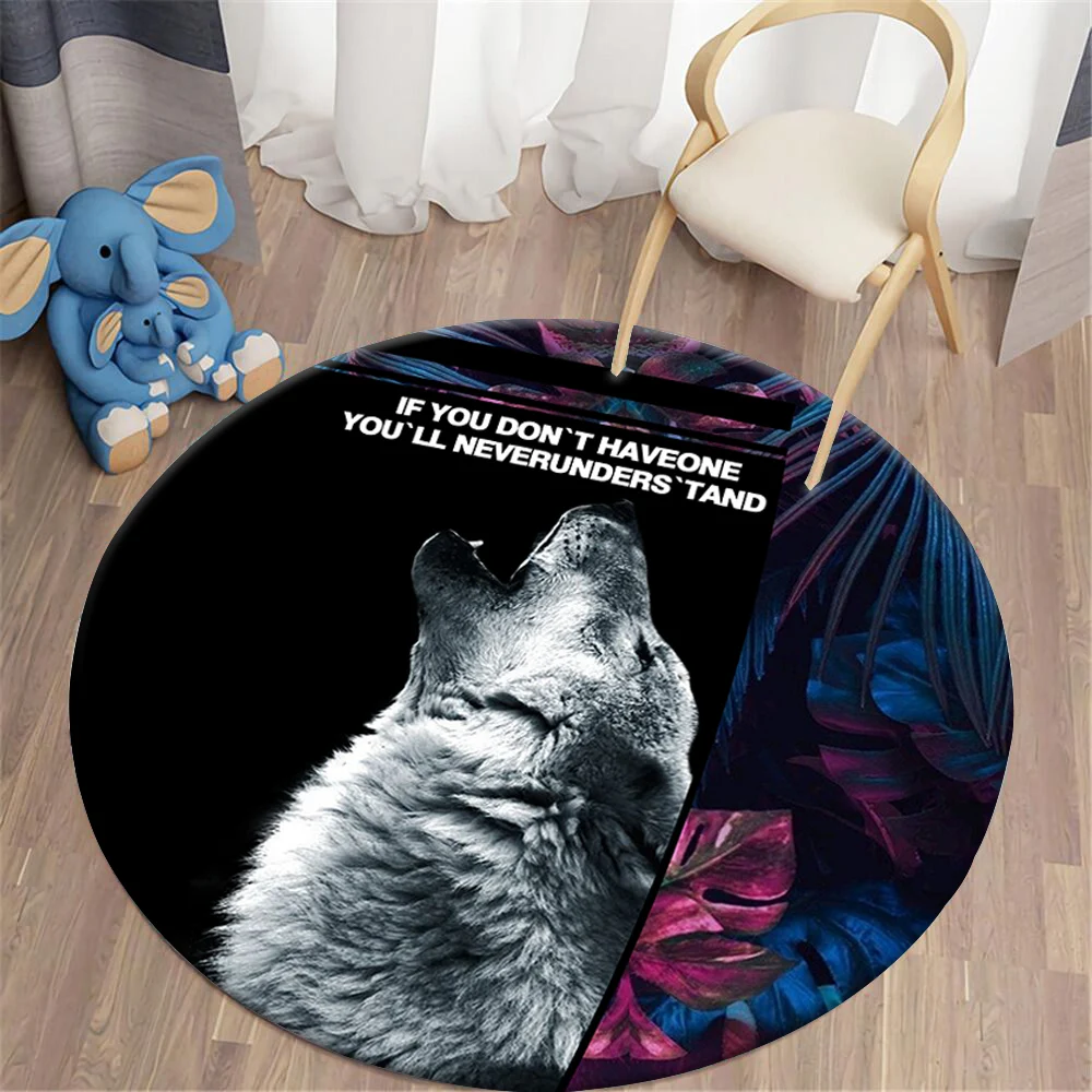 

HX Animals Wolf Round Carpets Tropical Plant Leaf 3D Printed Carpets for Living Room Flannel Non-slip Floor Mat