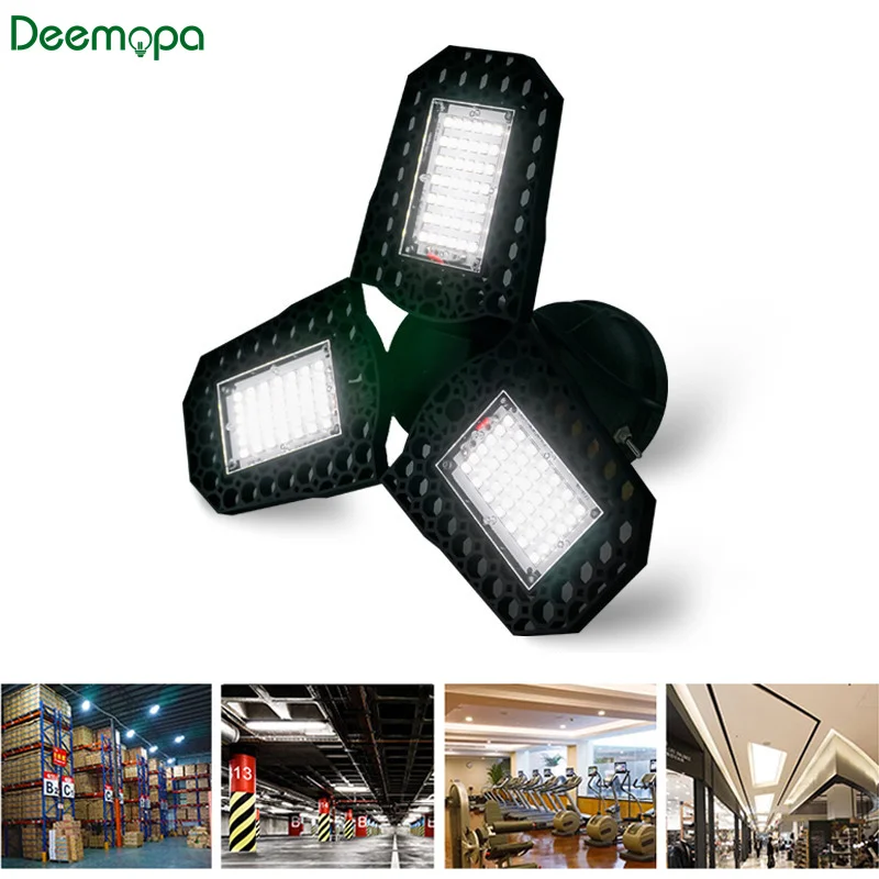 1/2pcs Deformable Lamp E27 LED Bulb 40W 60W 80W Garage Light 360 Degrees 85-265V Deform Light For Workshop Warehouse Factory Gym