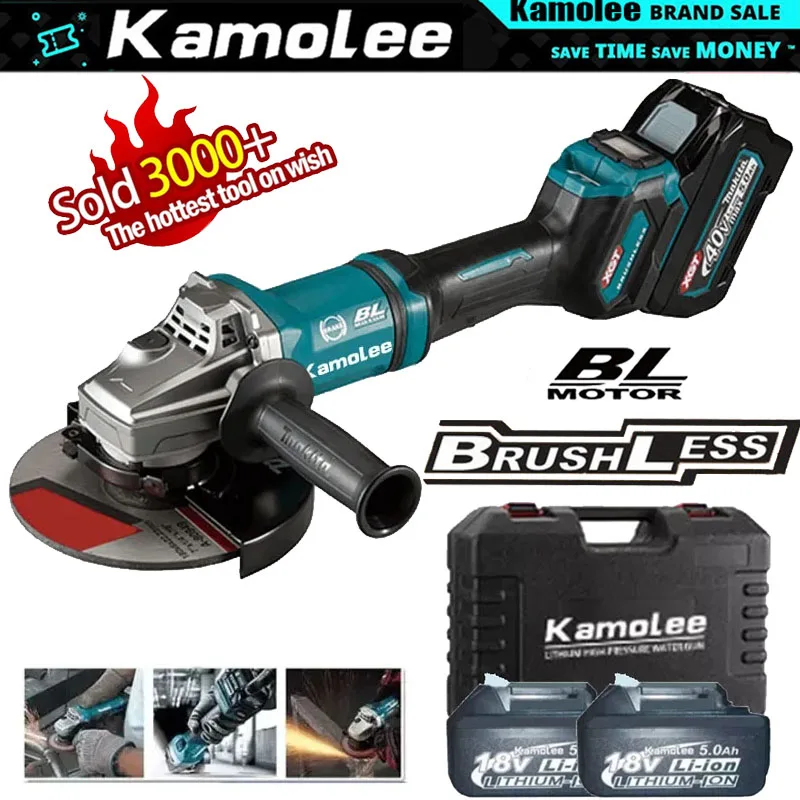 Kamolee 브러시리스 무선 앵글 그라인더, 마키타 18V 배터리와 호환, 4 단 절단 속도, 125mm, 5 인치, 18500RPM