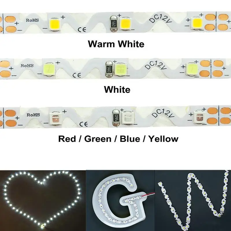 12V 5V LED Strip Light Tape S Shape 2835 60LED/m 5M Flexible Warm White LED Light Strip 12V 5V For Room Bedroom TV Backlight 3