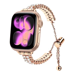 Elegant Shiny Diamond Metal Band - Adjustable Luxury Bracelet Strap, Available in 5 Colors - 42mm44mm45mm46mm49mm (Rose gold)
