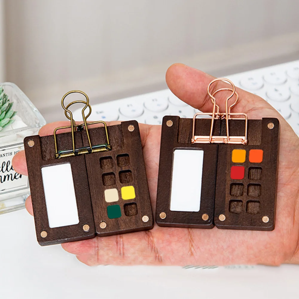 빈 상자 미니 수채화 물감 팔레트 블랙 월넛 휴대용 나무 페인트 빈 상자 나무 8칸