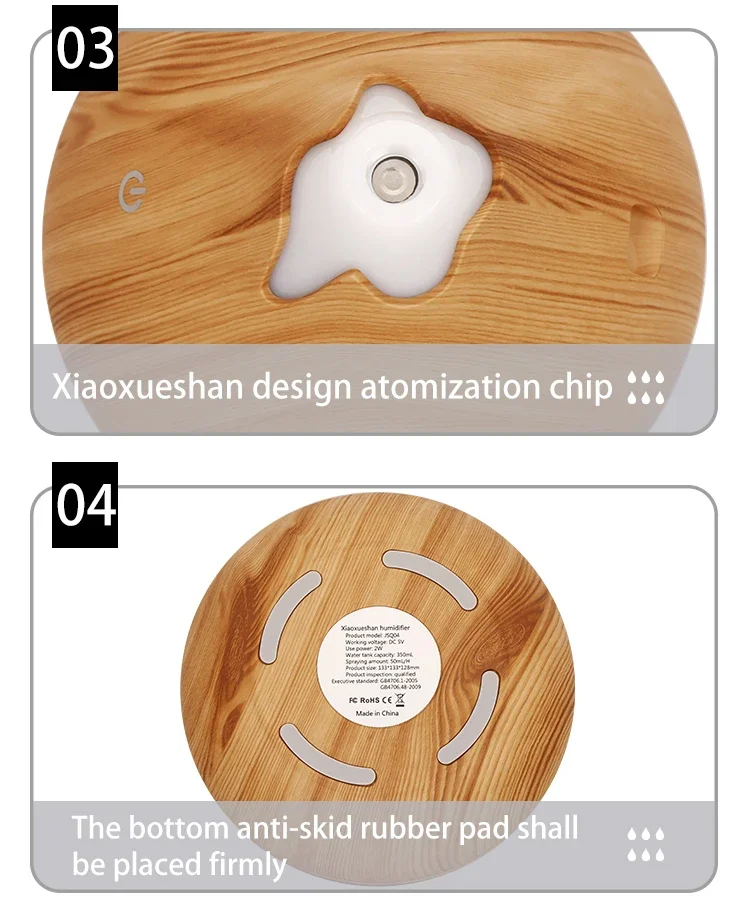 Aroma Diffuser Ultrasonic Wood Grain Humidifier With 7 Led Colors_voghion.com