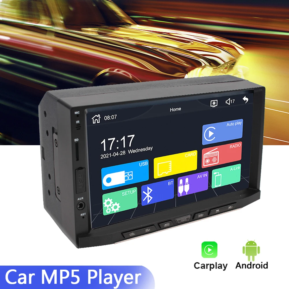 

7" HD Screen 12V 2 Din Auto Accessories SD USB AUX In Support Car MP5 Player For Carplay Android 7 Colors Backlight Audio Radio