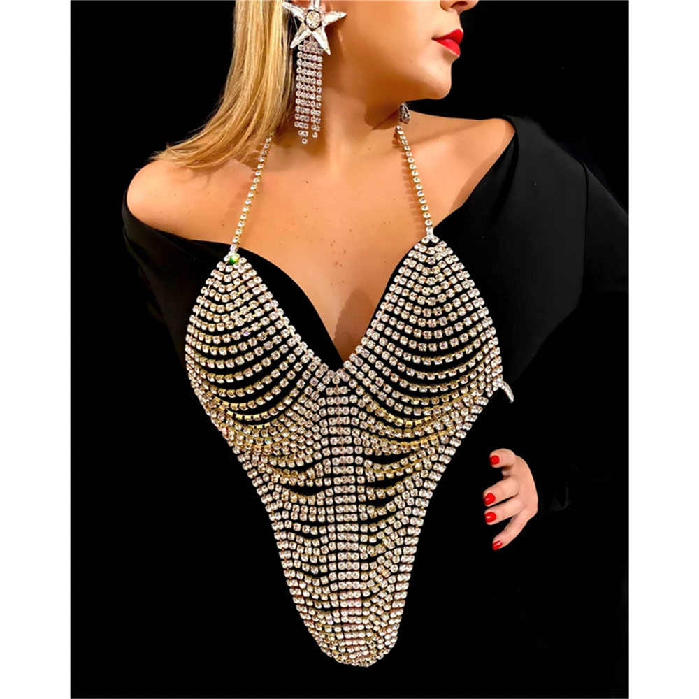 Shiny Long Tassel Chest Chain Sexy Accessory Rhinestone Bra Chain