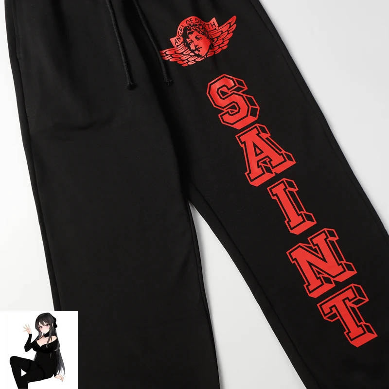 Embroidery Tag Saint Michael Angel Print Pattern Track Best Quality Terry Sweatpants Men Women Four Seasons Jogger Trousers Y2k