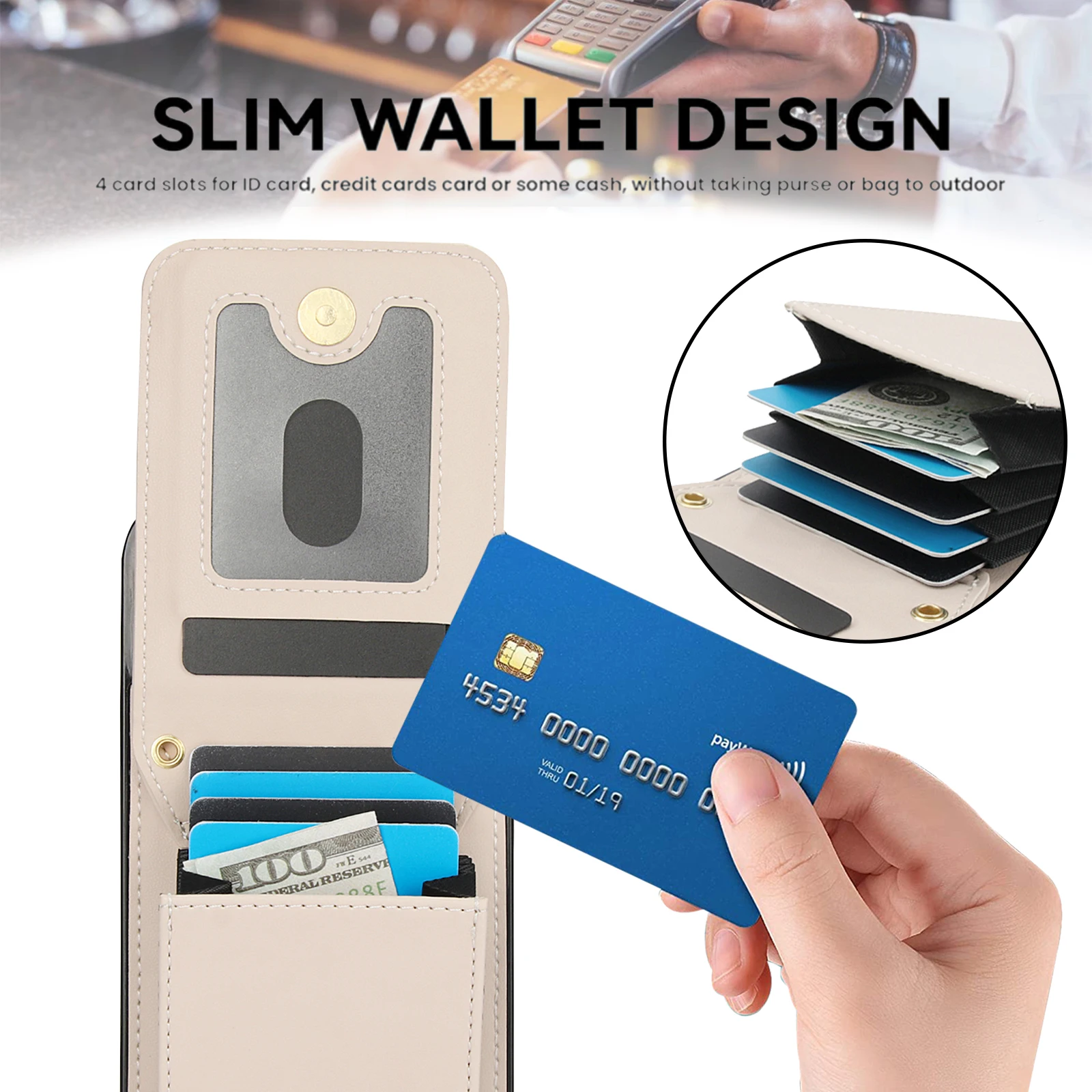 Crossbody Leather Card Holder Wallet Case, Shockproof RFID Blocking Kickstand Cover, For iPhone 15 Pro Max 14 13 12 11 X XS Max