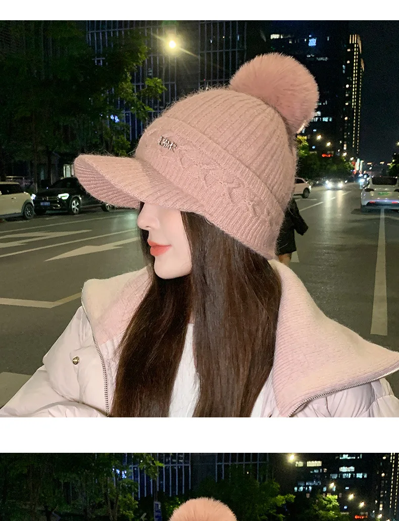 Chapeau tricoté chaud à la mode pour femmes, avec oreillettes, langue de canard, bonnet d'extérieur épais et rembourré en coton, hiver 2023_voghion.com