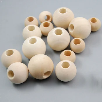 DIY 공예용 둥근 모양 천연 나무 느슨한 큰 구멍 비즈, 보석 팔찌 만들기, 8mm, 10mm, 12mm, 15mm, 20mm, 25mm, 30mm, 40mm, 50mm