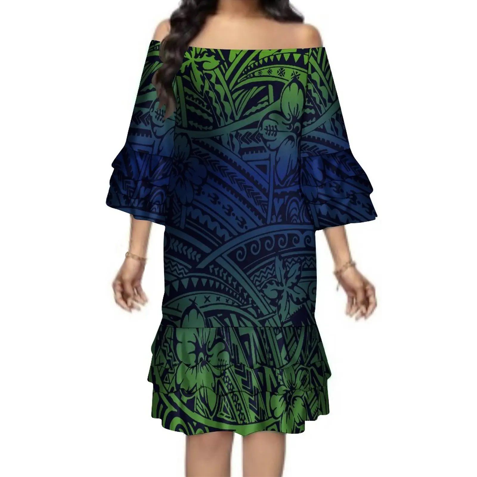 

Polynesian Tribe Vintage Dress Hawaiian Print Knee Lotus Dress Stretch Fabric Outdoor Casual Art Print Custom Summer Short Dress