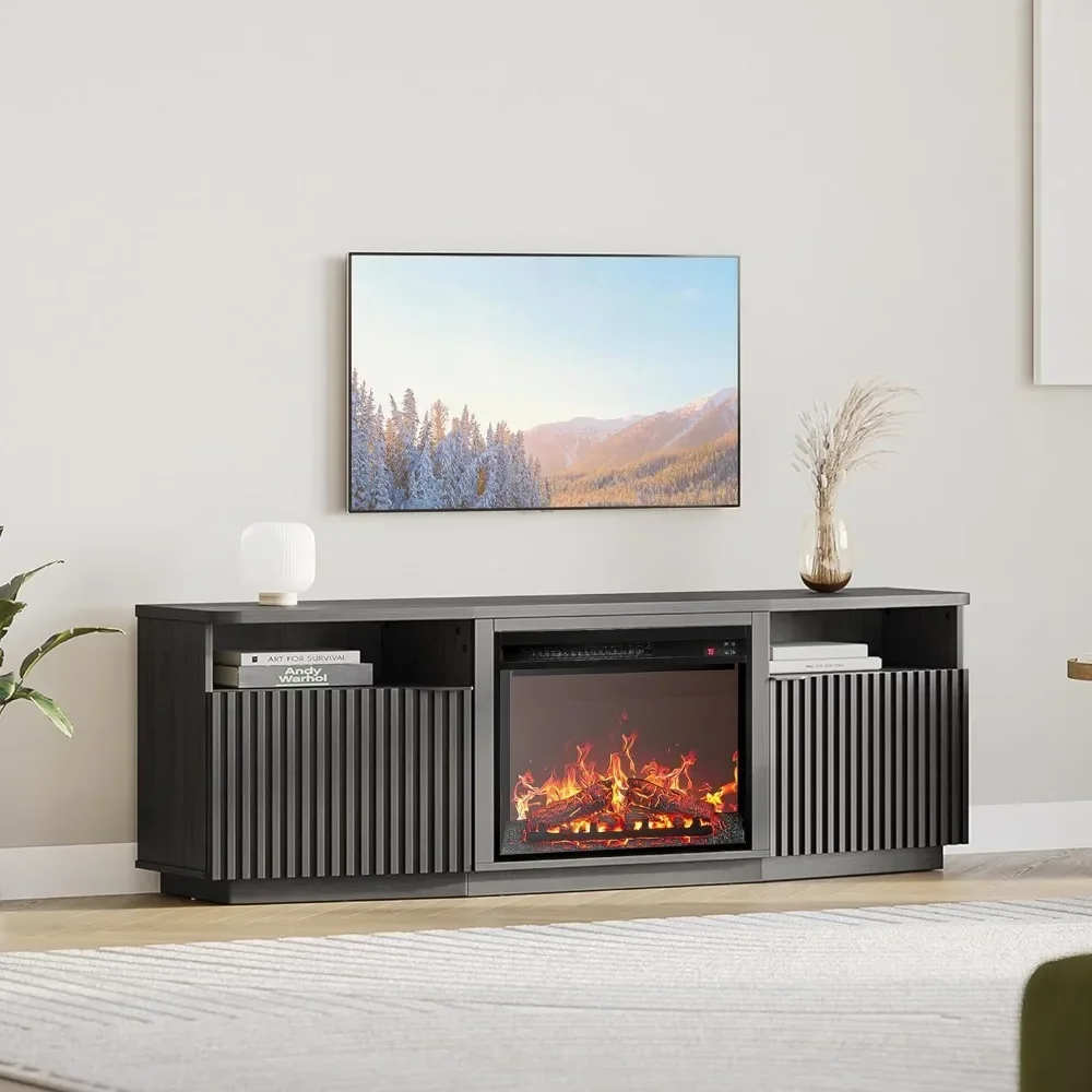 TV Stand with 23" Electric Fireplace Heater, 68" Entertainment Center for TV Up to 75",Media Console Table with Cable Management 3
