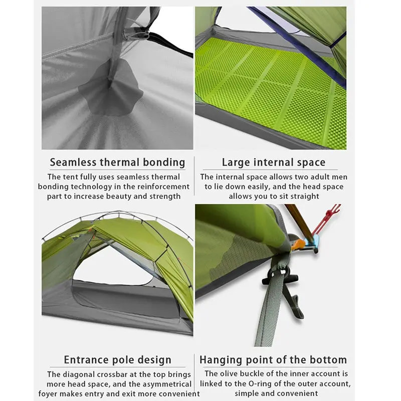 Camping Tent FLAME'S CREED TAIJI 2 15D Nylon Ultralight 2 Persons 3/4 Season Double Layer Hiking
