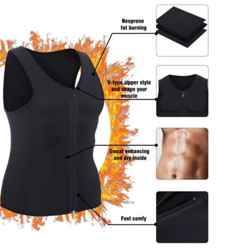 Body Shaper Waist Trainer Slimming Vest Compression Sports Vest Compression Sports Top Sweat Sauna Suit Muscle Shaper Men's Compression Sweat Sauna Waist Trainer Athletic Stretch Zip Up Vest For Workout Fitness Gym