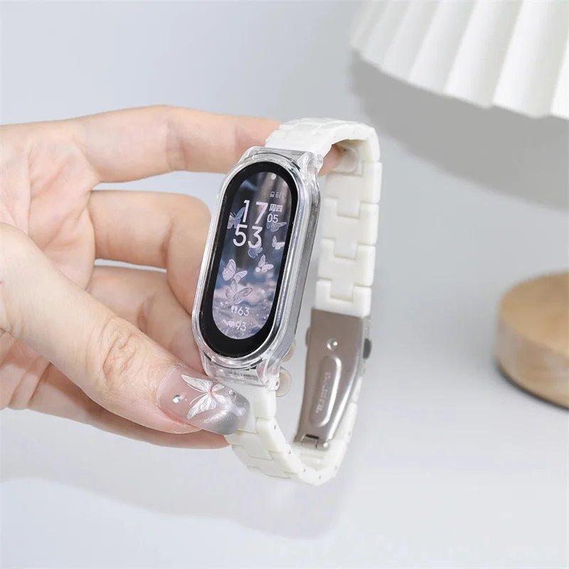 Color Collision Resin Watch Strap with Transparent Protective Cover Wristband
