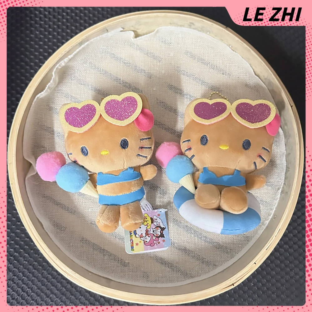 

Cute Cartoon Doll Pendant Hawaiian Black Bark Hello Kitty Swimming Ring Design Plush Doll Toy Bag Decoration Car Keychain Gift