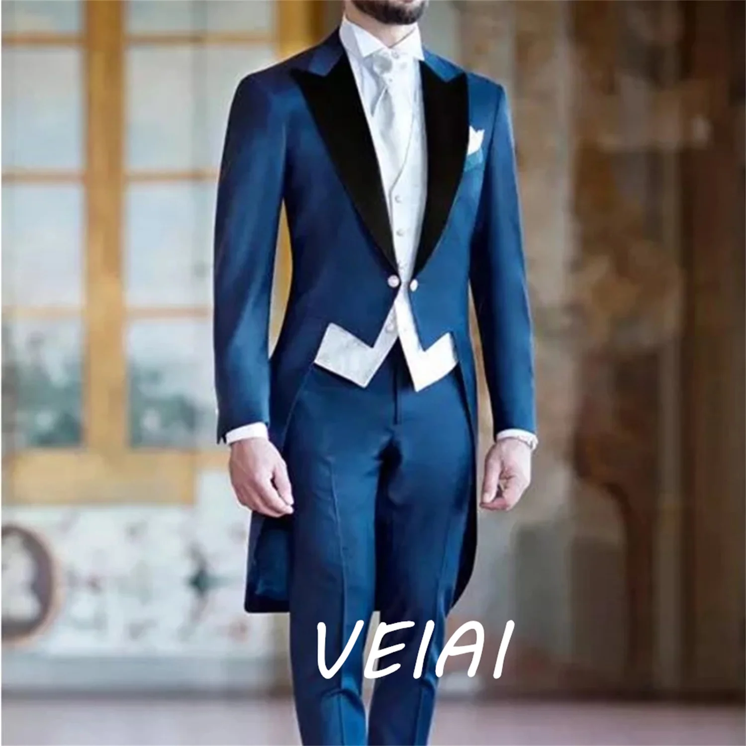 

New Arrival Handsome One Button Groomsmen Slim Fit Tuxedos Men Suits Wedding Prom Peak Lapel Best Blazer ( Jacket+Pants+Vest)