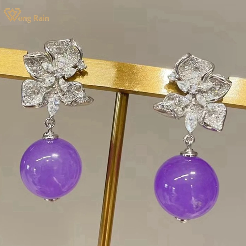 

Wong Rain Elegant 100% 925 Sterling Silver Jade High Carbon Diamond Gemstone Flower Drop Earrings for Women Jewelry Wholesale