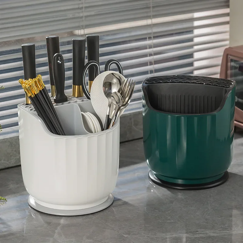 

Multi-functional Rotating Knife Rack with Tube Integrated Storage Box Chopsticks Tube Cage Household Kitchen Knife Shelf