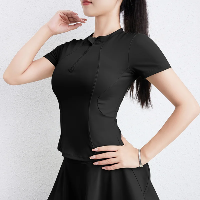 High Elastic Slimming Yoga Sports Top Women Tight Fitness Clothes Half Zipper Running Long Sleeves
