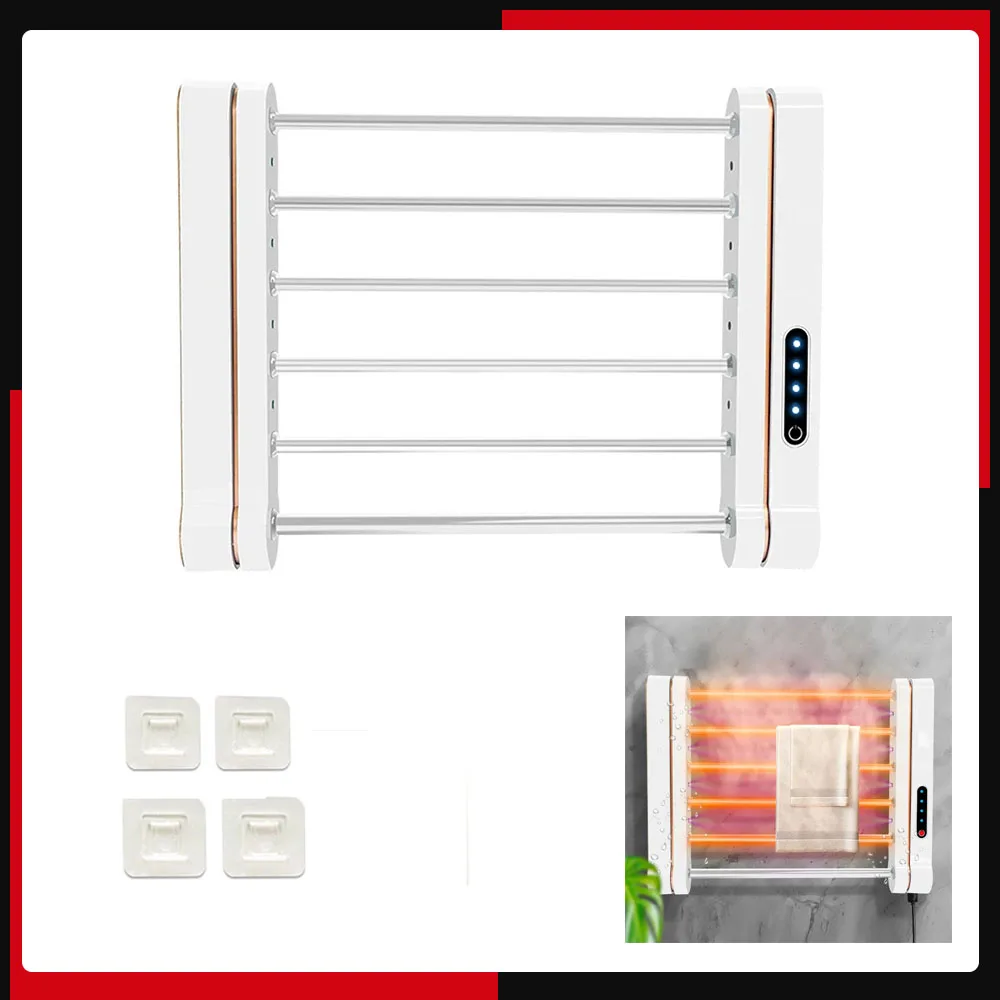 58W Electric Towel Warmer Rack Wall Mounted 8 LED Light IPX1 Waterproof Constant Temperature 58W