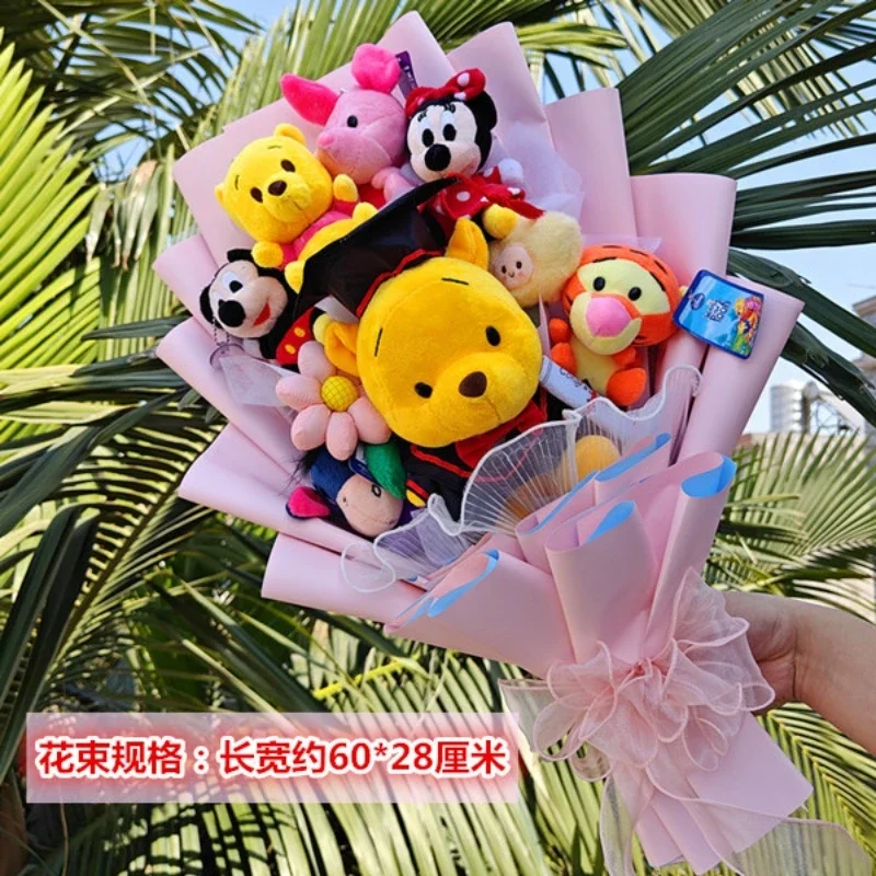 

Disney Winnie Bear Bouquets Cartoon Mickey Mouse Tigger Dolls With Graduation Hats Anime Kawaii Birthday Girls Graduation Gifts