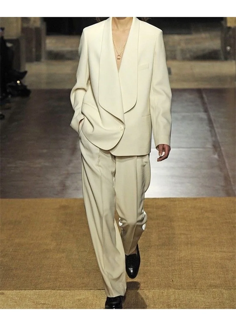 

Designer Business Women Suits Pants Set Two Pieces Off White Blazer Elegant OL Office Blazer+Pant Custom Made Evening Prom Dress