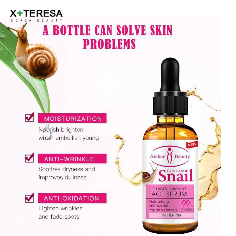 Natural Snail Face Serum Firming Collagen VitaminE Nourishing Tender Brighten Skin Care Moisturizing Egg Serum Facial Beauty