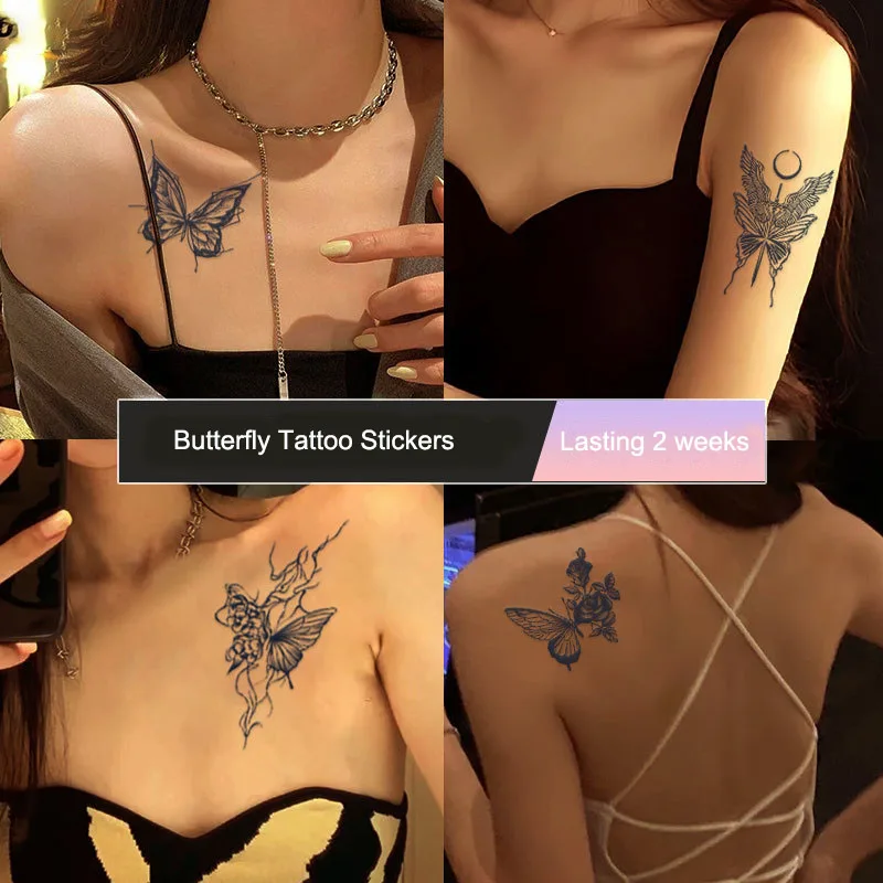 

Herb Plants Tattoo Stickers 6Pcs/Set Sexy Chest Butterfly Waterproof Lasting Realistic Tattoo Semi-Permanent Decal Female